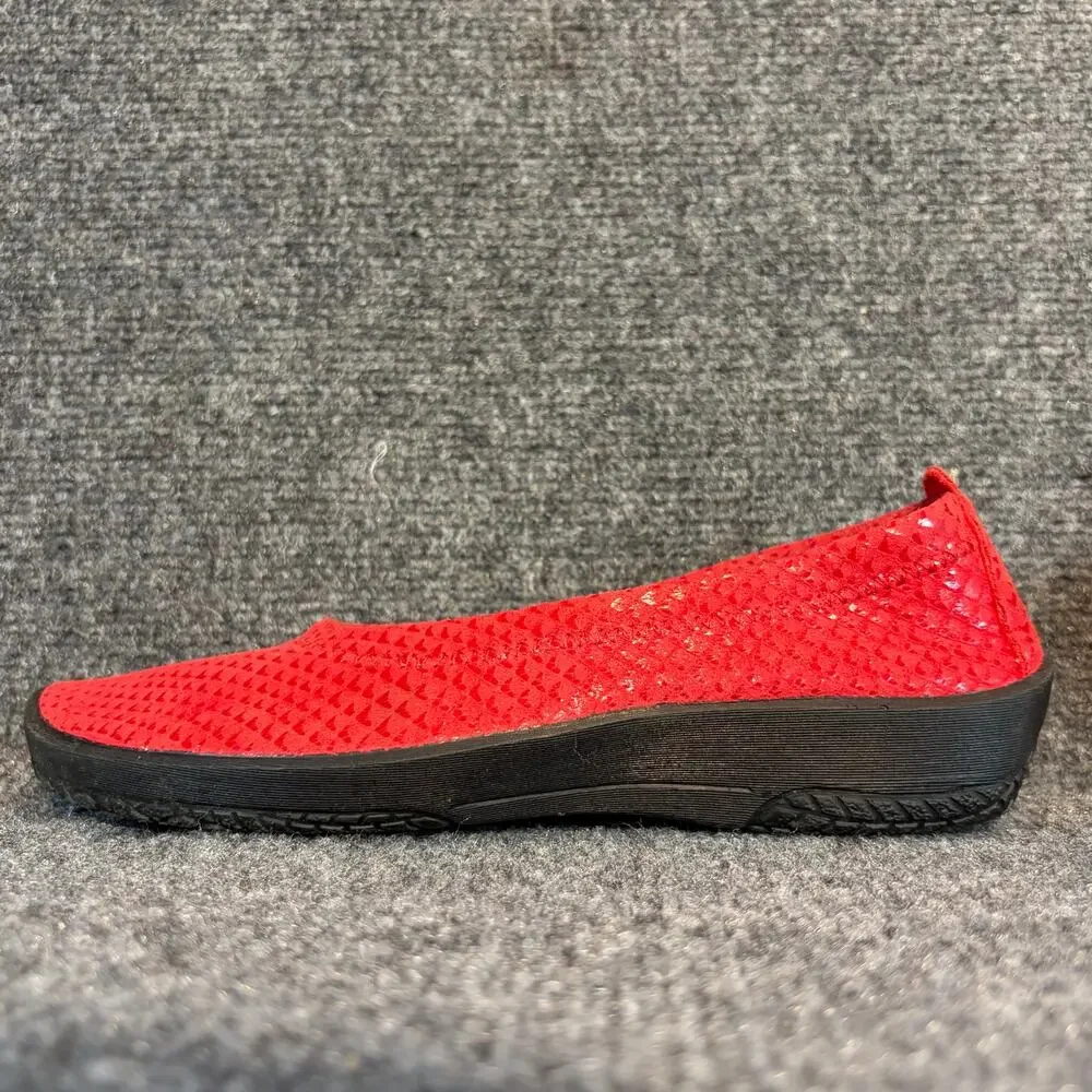 Arcopedico Red Knit Comfort Travel Walking Slip On Ballet Flats Shoes Womens 9